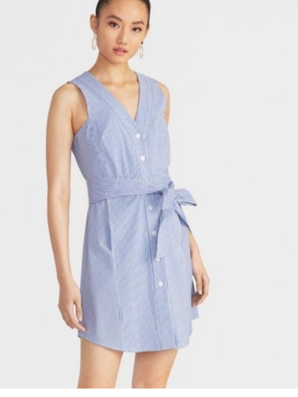 RACHEL Rachel Roy Light Blue Striped Sleeveless Tie-Waist Mini Dress Size 6 NWOT